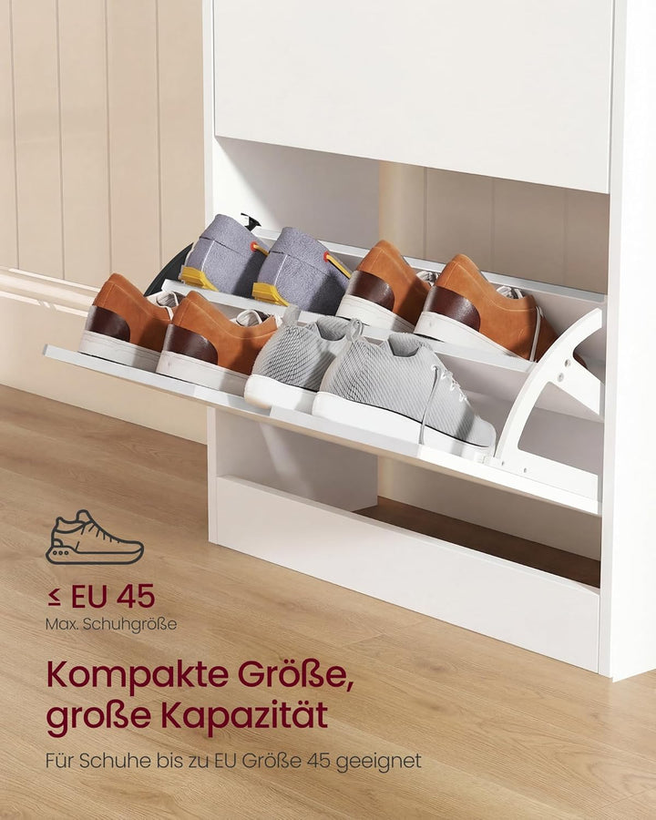 VASAGLE Schuhschrank 2 Klappen, Schuhkipper, Schuhregal, Schuhaufbewahrung, offenes Fach, Trennwand