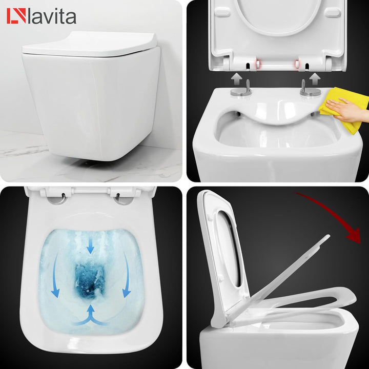 LAVITA Wand-WC Shak | Hänge Toilette | WC Sitz | Toilettendeckel mit Absenkautomatik & Metallscharni