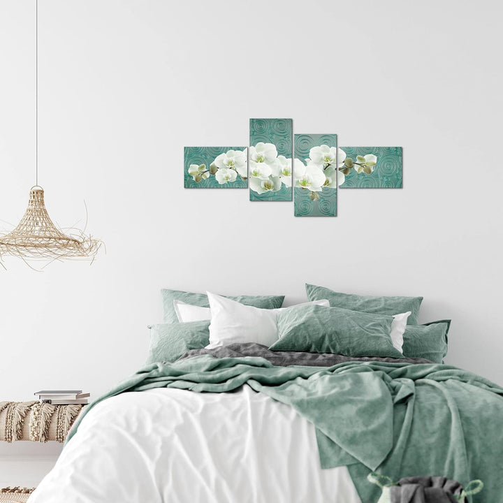 Runa Art Bild Modern Blumen Orchidee - Made in Germany - Wandbilder Abstrakt Türkis Weiss 4 Teilig 2