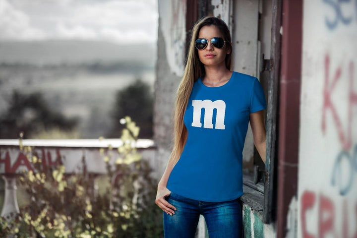 Damen T-Shirt Gruppen-Kostüm M Aufdruck Kostüm Fasching Karneval Verkleidung, Blau