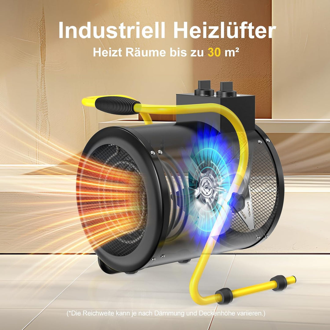 Heizlüfter 3000W 230V Elektroheizer mit Thermostat für Grosse Räume | Industrie Heizgerät mit 3 He