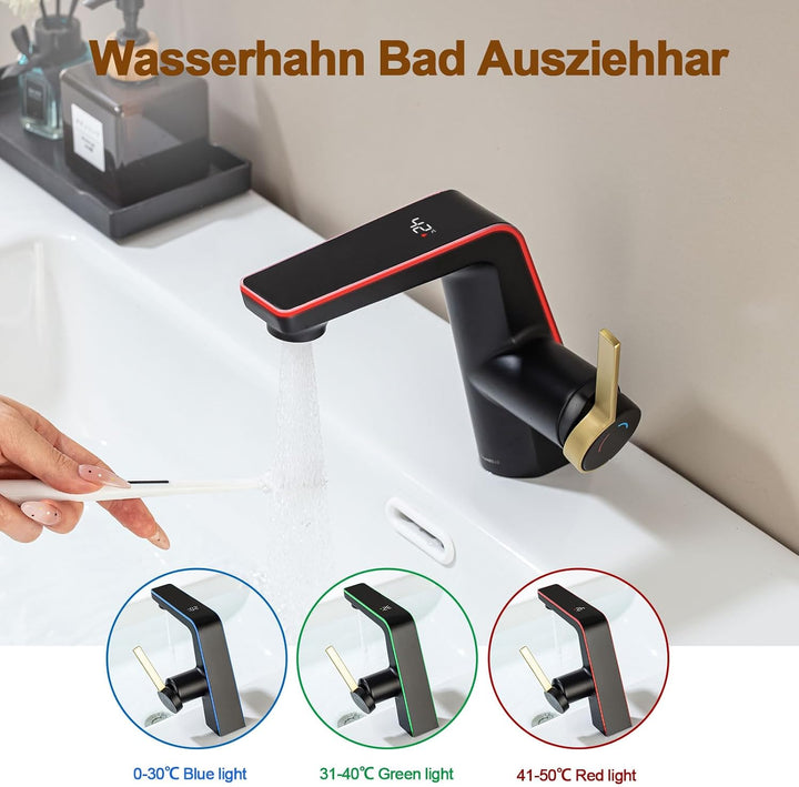 Wasserhahn Bad LakeBayMZC Mit LED-Temperaturanzeige Badarmatur,Waschtischarmatur aus Messing Einhebe
