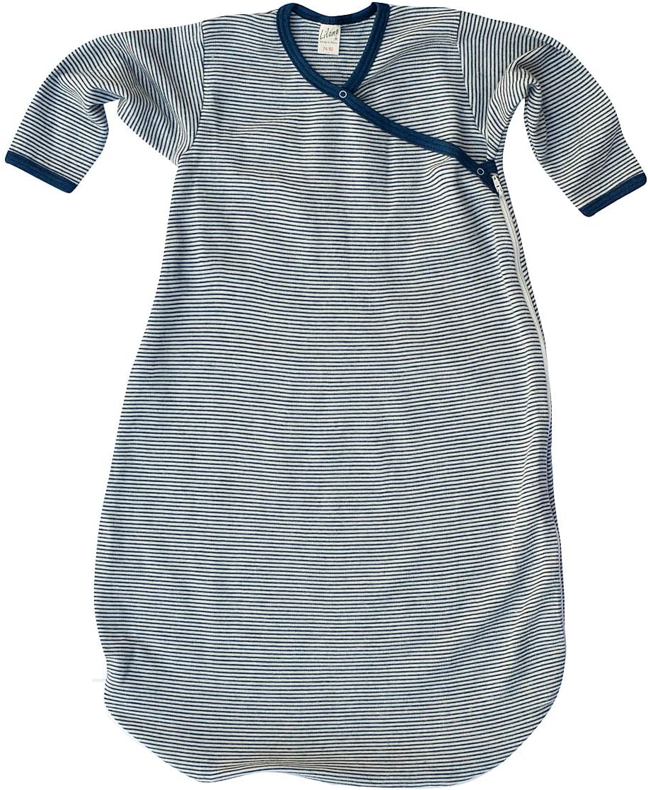 Lilano, Wickelsack Ringel, 70% Wolle (kbT), 30% Seide, 210 gr./m² Blau/Natur 62-68, Blau/Natur 62-68