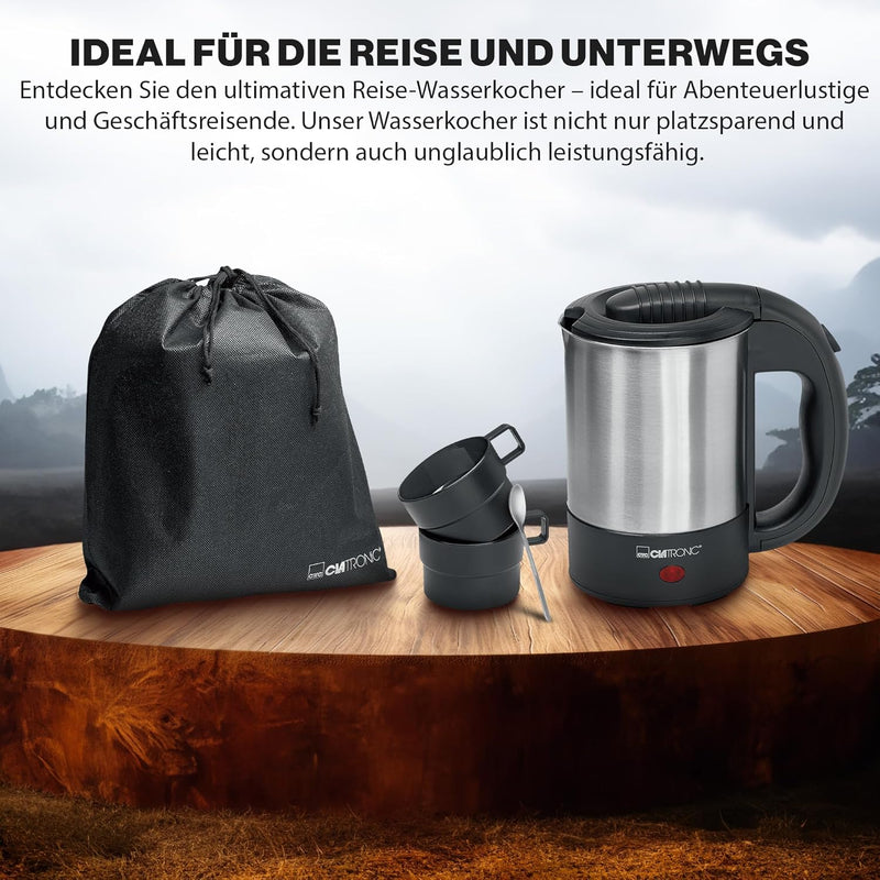 Clatronic® Wasserkocher mit 0,5L Füllmenge | Wasserkocher klein ideal für unterwegs | Reisewasserkoc