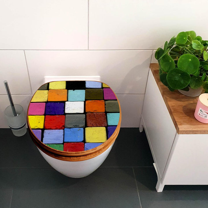 banjado® Design WC Sitz Bambus Absenkautomatik mit Motiv Bunte Kreide/Toilettendeckel mit Absenkauto