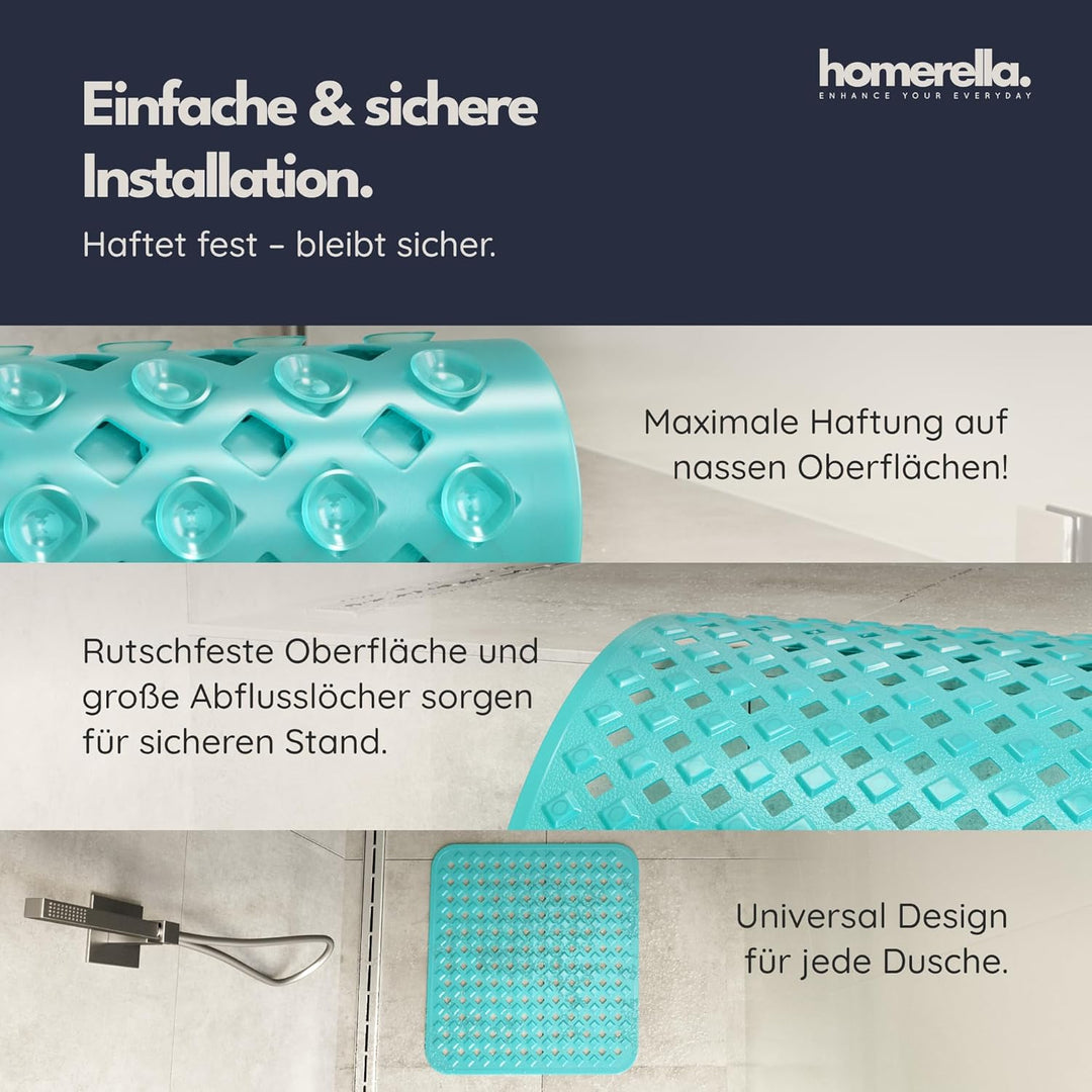 homerella© Duschmatte rutschfest 53x53cm, INKL. AUFHÄNGUNG, Antirutschmatte Dusche, schimmelresisten