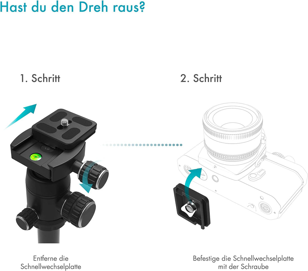 Kamera Stativ für Spiegelreflexkamera (DSLR-Tripod mit Zubehör, 1530g leicht, 3-Wege Kugelkopf, inkl