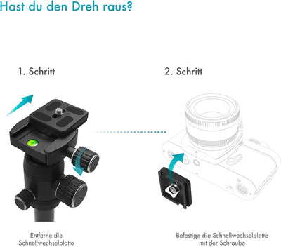 Kamera Stativ für Spiegelreflexkamera (DSLR-Tripod mit Zubehör, 1530g leicht, 3-Wege Kugelkopf, inkl