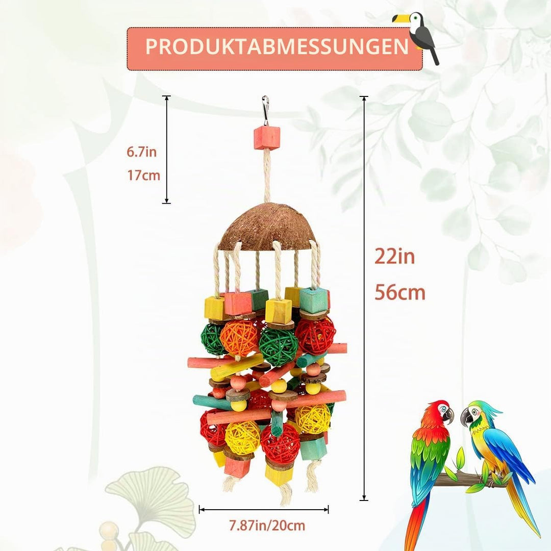 MQUPIN Vogel Papagei Kauen Spielzeug,22 Inch Papagei Kauspielzeug Buntes Natürliches Sicheres Holz B