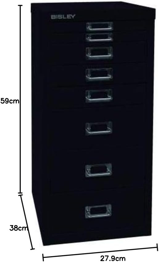 BISLEY MultiDrawer, 29er Serie, DIN A4, 8 Schubladen, Metall, 633 Schwarz, 38 x 27.9 x 59 cm