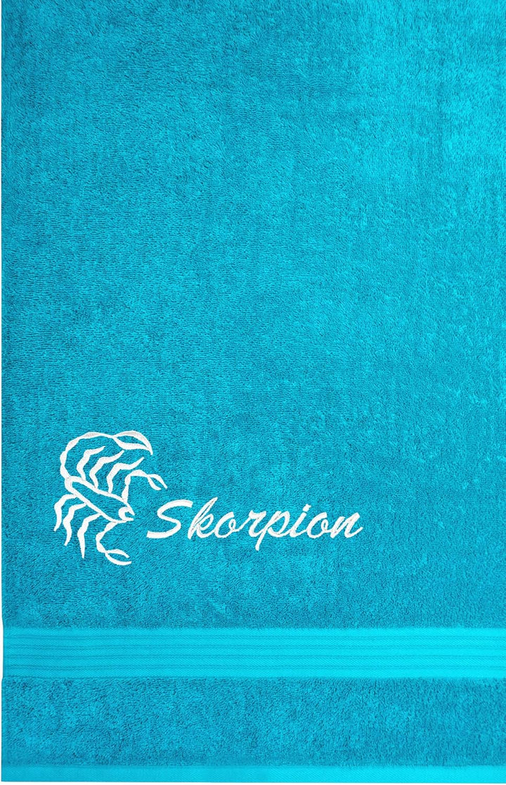 Lashuma Linz Badehandtuch mit Sternzeichen Skorpion Stick, Handtuch 70x140 Aquamarin Blau Skorpion A