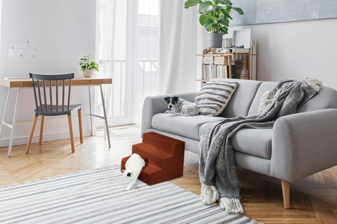 Mg Design Hundetreppe 3 Stufen in Orange – Stabiler Holzrahmen, gelenkschonend, leicht & mobil, für