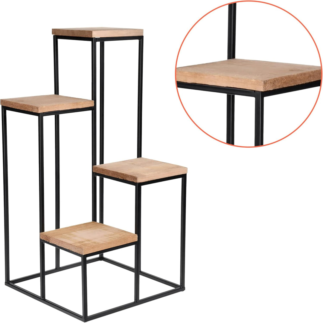 Spetebo Metall Blumentreppe mit 4 Ablagen - 67 x 34 cm - Blumenhocker mit 4 Etagen aus Holz - Deko P