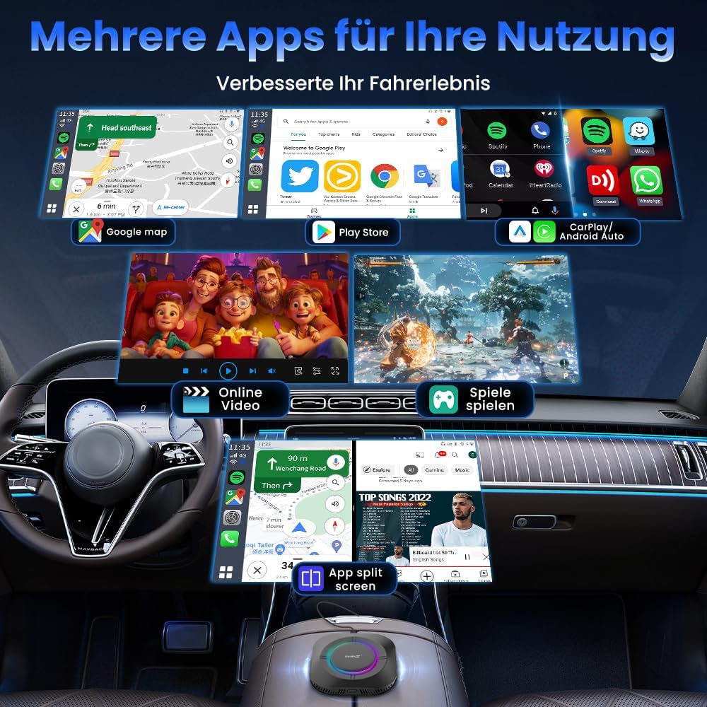 CarlinKit Android 13 CarPlay AI Box,kabelloser CarPlay-und Android Auto-Adapter für kabelgebundene C