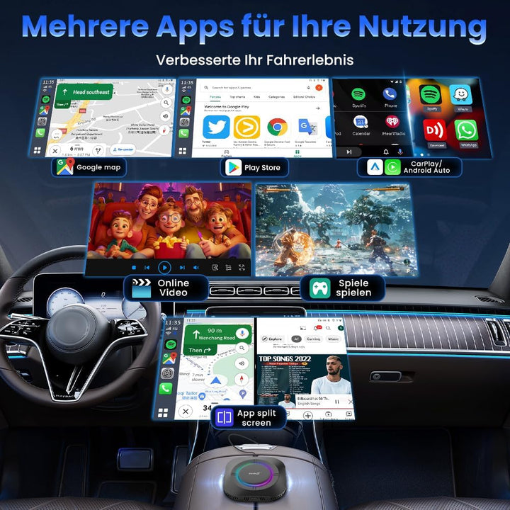 CarlinKit Android 13 CarPlay AI Box,kabelloser CarPlay-und Android Auto-Adapter für kabelgebundene C