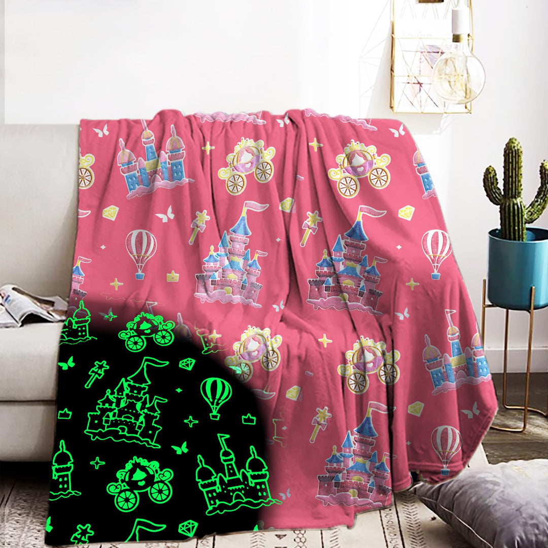 Kuscheldecke Kinder 150x200cm, Ballonschloss Glow in The Dark Decke,Weich Wärme，Kuscheldecke Rosa fü