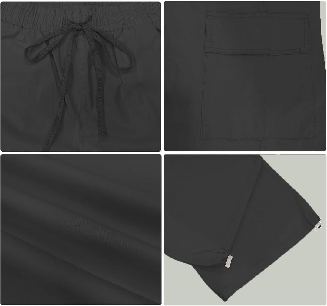 HVEPUO Hosen Damen Sommerhose Damen Leicht High Waist Hose Baumwollhose Freizeithose S D-schwarz, S