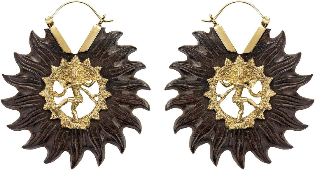 81stgeneration Damen Gold Messing Holz Shiva Tanzen Nataraja Sonne Ethnische Ohrhänger Ohrringe