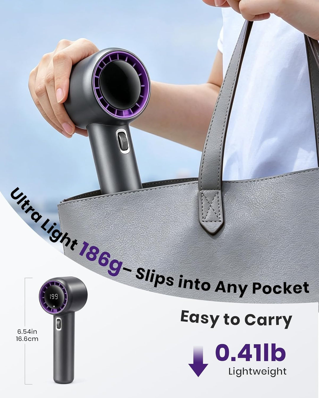 Handventilator 5000mAh – Tragbarer Turbo Ventilator mit 199 Stufen, 18 Std. Laufzeit, USB-C wiederau