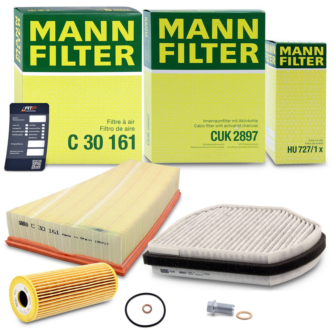 1x MANN-FILTER Ölfilter, 1x MANN-FILTER Luftfilter, 1x MANN-FILTER Innenraumfilter (Aktivkohlefilter