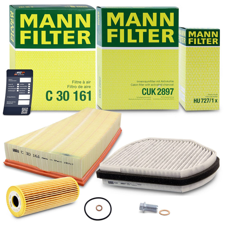 1x MANN-FILTER Ölfilter, 1x MANN-FILTER Luftfilter, 1x MANN-FILTER Innenraumfilter (Aktivkohlefilter