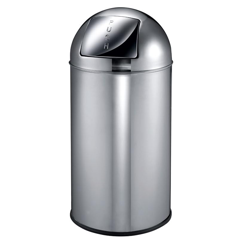 PROREGAL Abfallbehälter mit Pushdeckel & Inneneimer aus Metall | 40 Liter, HxBxT 74x34x34cm | Edelst