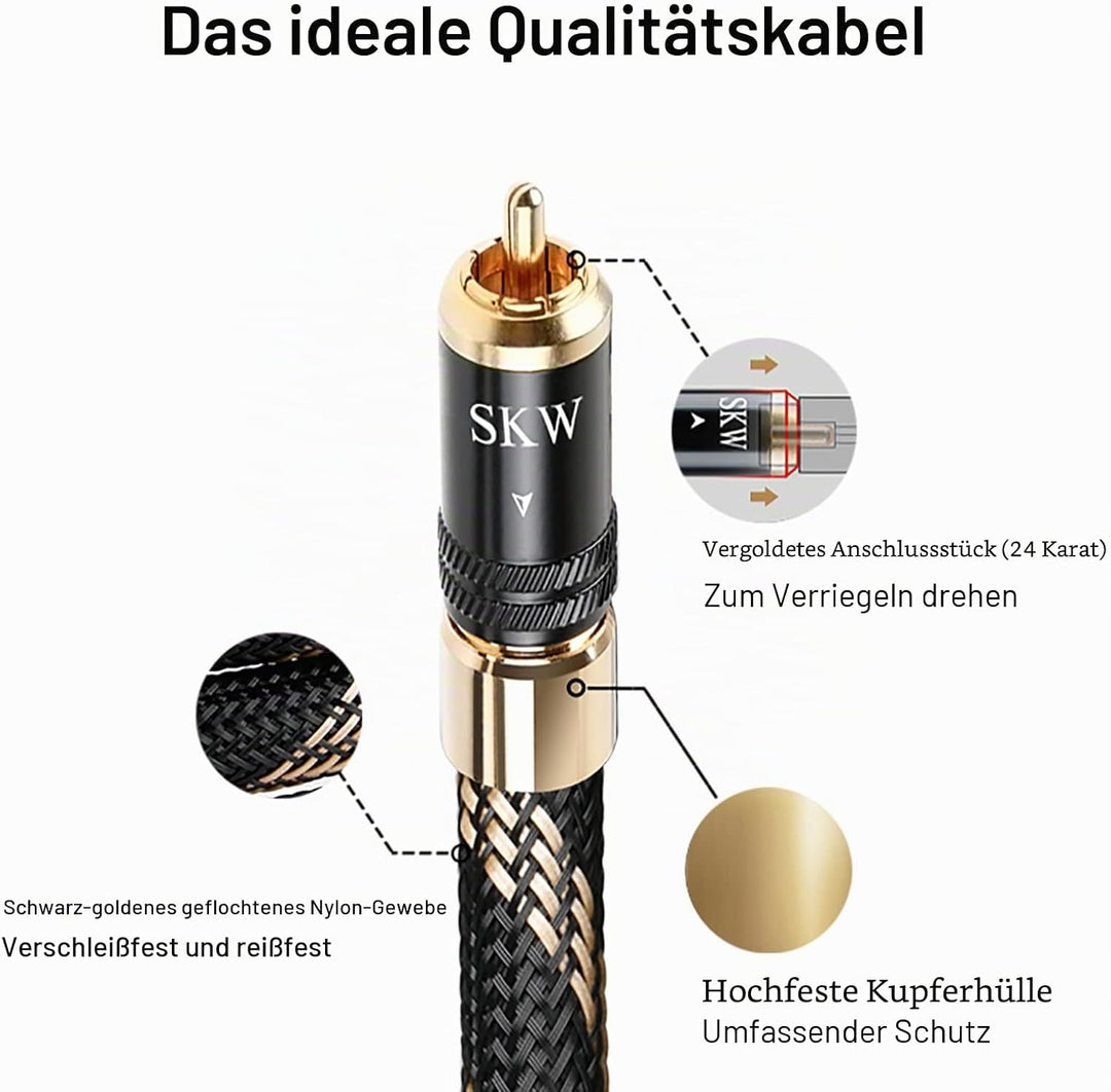 SKW Cinch Audiokabel, 2 x Cinch auf 2 x Cinch-Stecker, selbstsichernd, Cinch-Kabel, kompatibel mit C