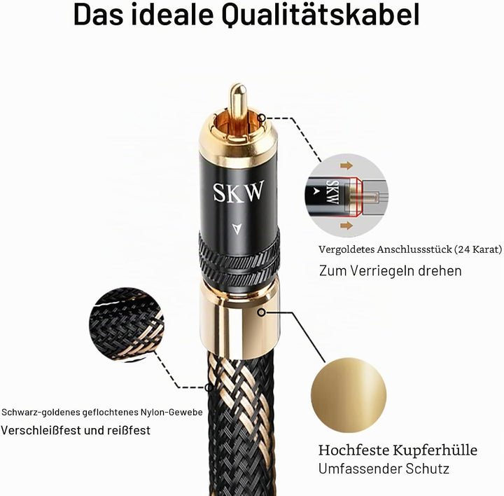 SKW Cinch Audiokabel, 2 x Cinch auf 2 x Cinch-Stecker, selbstsichernd, Cinch-Kabel, kompatibel mit C