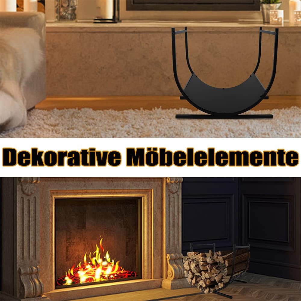 JOIEYOU Kaminholzregal Metall Brennholzregal Holzstapelhilfe U-förmiges Halbrund Kaminholzständer Au