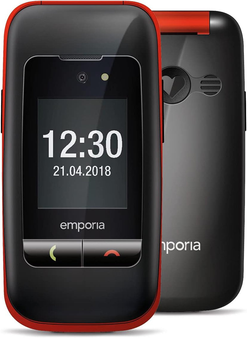 Emporia ONE V200_001 Einfach zu bedienendes Klappenhandy mit 2MP Kamera, Schwarz/Rot Schwarz/Rot Sin