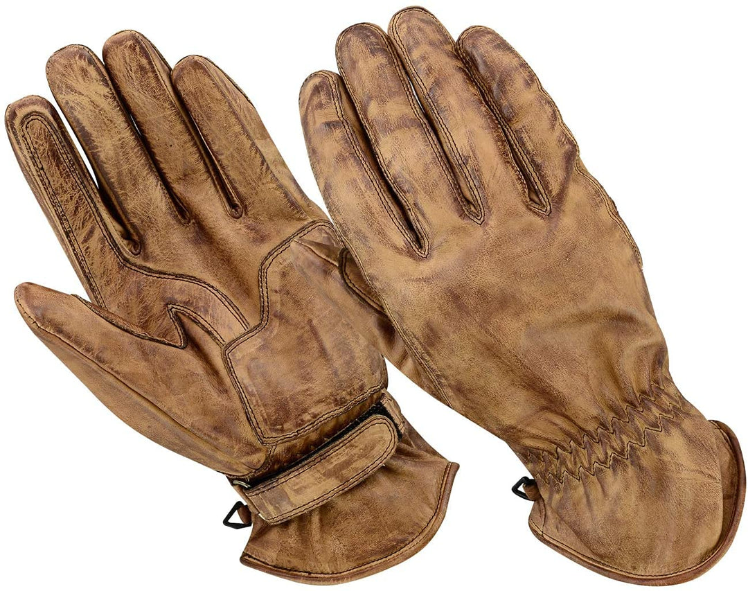BOSMOTO Herren Retro Vintage Custom Sommer Motorradhandschuhe (XL, Wachs Braun) XL Wachs Braun, XL W