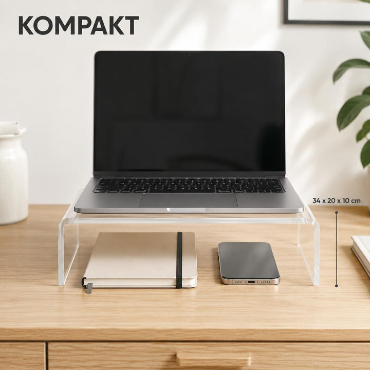Acrylglas Monitorständer transparent - deutsche Herstellung - Exklusive Monitorerhöhung aus 10mm Acr
