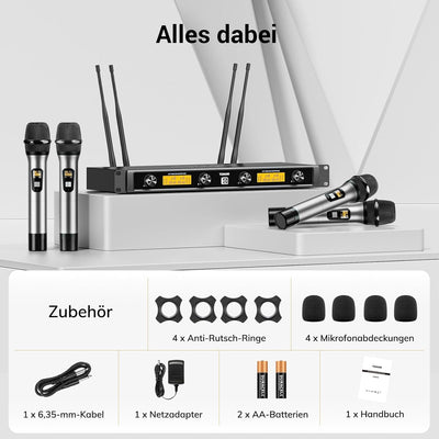 Mikrofon Kabellos Set mit 4x5 Kanälen Metall Funkmikrofon Handmikrofon drahtlos, TONOR 4 Antennen fü