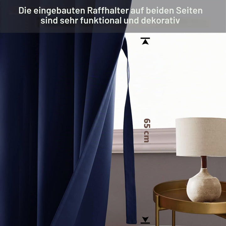 JIUZHEN Blickdicht Vorhänge Gardinen Ösenvorhang für Schlafzimmer Wohnzimmer,Dunkelblau Verdunkelung