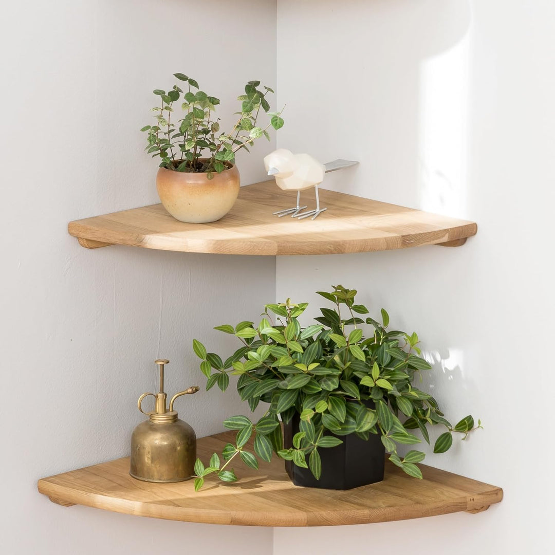 Eckregal Hängeregal, Eiche Massivholz Eckregal runde Enden Wandregal Holz Vintage Landhausstil Regal