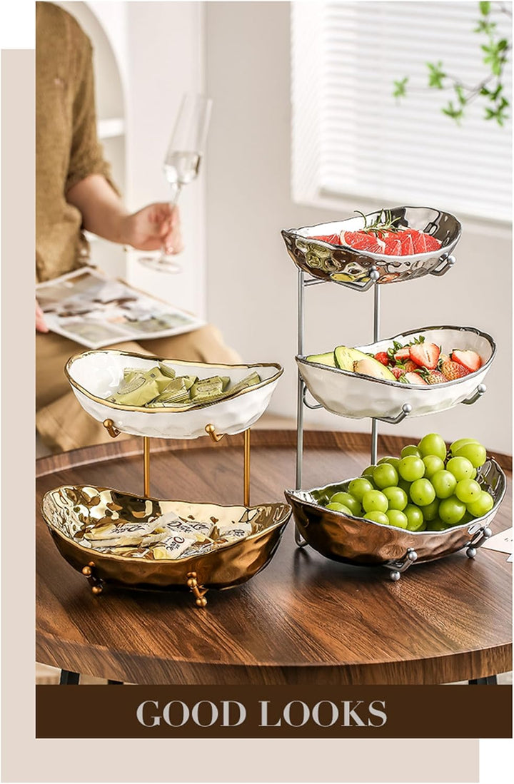 XUDREZ Obst Etagere mit 3 Etagen Obstschalen aus Keramik, Platzsparendes Obstkorb Etagere für die Fa
