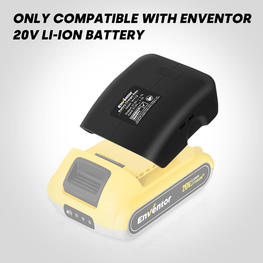 Akkuladegerät, ENVENTOR 1.1A Lithium-Batterieladegerät für ENVENTOR 20V 2.0Ah / 4.0Ah Batterien, 1.1