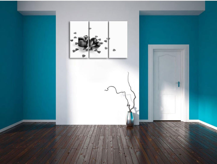 Pixxprint Monocrome, Schokoladenherzchen 3-Teiler Leinwandbild 120x80 Bild auf Leinwand