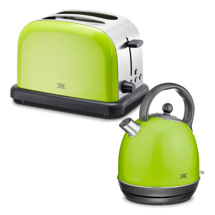 KHG Frühstücksset Wasserkocher & Toaster, Lime-Grün, Kessel-Kocher 1,7 Liter, 360° Sockel, Kalkfilte