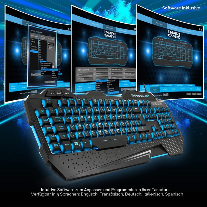 EMPIRE GAMING - Hellhounds PC Gaming Pack English- Keyboard Mouse Mousepad - Software programmable -