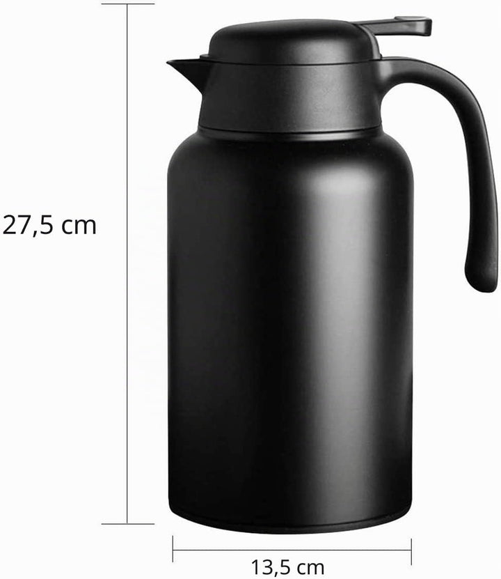 Luvan Thermoskanne, 2 l, Thermokaraffe aus Edelstahl, Warmhaltefunktion, kalt, 24 Stunden (schwarz),