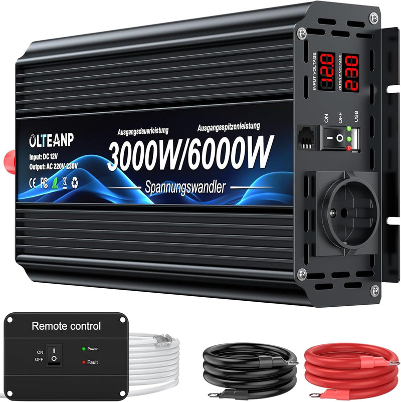 OLTEANP Spannungswandler 12v 230v 3000W -Modifizierte Sinus Wechselrichter 12v auf 230v Spannungswan