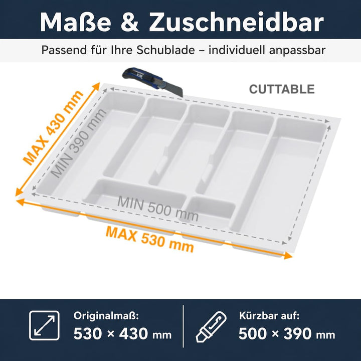 ALUSFERA Besteckkasten für Schubladen 60cm - Besteckeinsatz - Praktisch Schubladen Ordnungssystem -