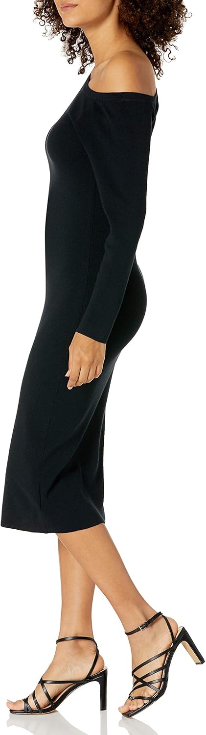 The Drop Damen Giselle Midi-Sweatkleid, Asymmetrischer Ausschnitt Dress S Schwarz, S Schwarz