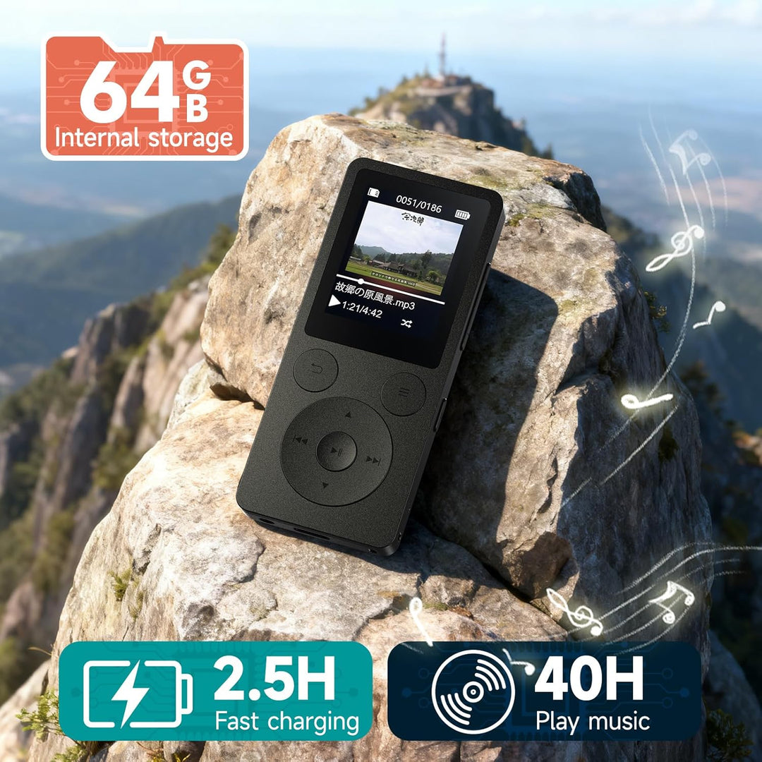 64GB MP3 Player Bluetooth 5.3 & Lautsprecher – Upgrade mit physischen Tasten (Zurück, Menü, Lautstär