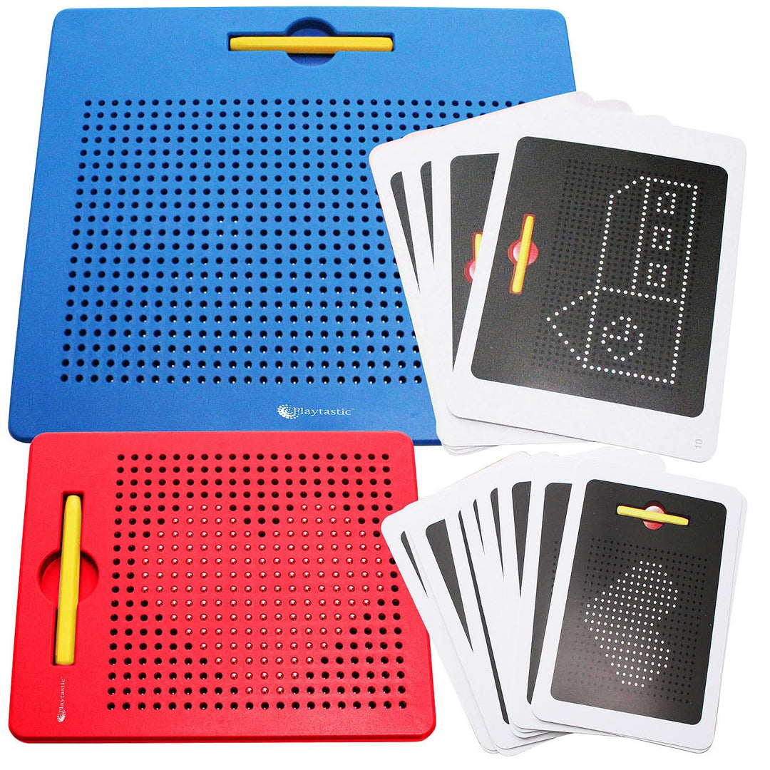 Magnetspiele: 2er-Set magnetische Reise-Zeichentafeln, Stift & Vorlagen, blau & rot (Tafel, Stifte)