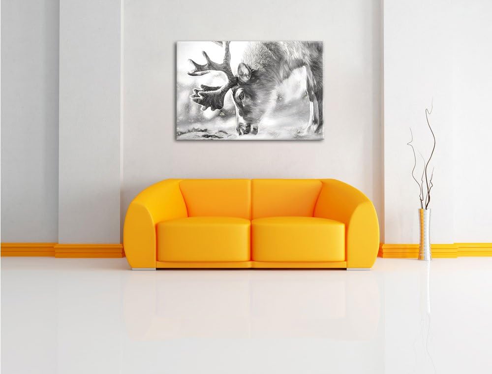 Pixxprint süsses Rentier beim Essen Kunst Kohle Effekt, Format: 100x70 auf Leinwand, 100x70