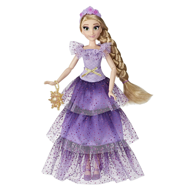 Hasbro Disney Prinzessinnen Style Serie, Rapunzel Modepuppe, modernes Abendkleid mit Haarband, Handt