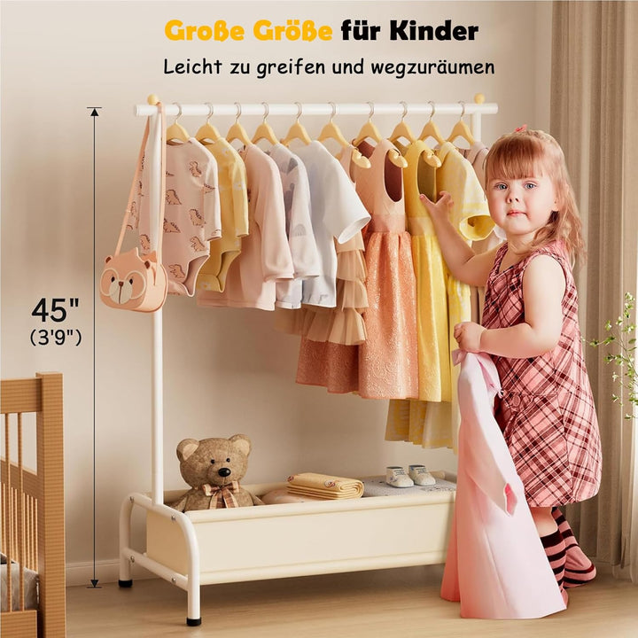 MISSLO Kleiderständer Kinder mit Korb, Klein Kleider Aufbewahrung Kleiderstange für Kleinkinder, Sch