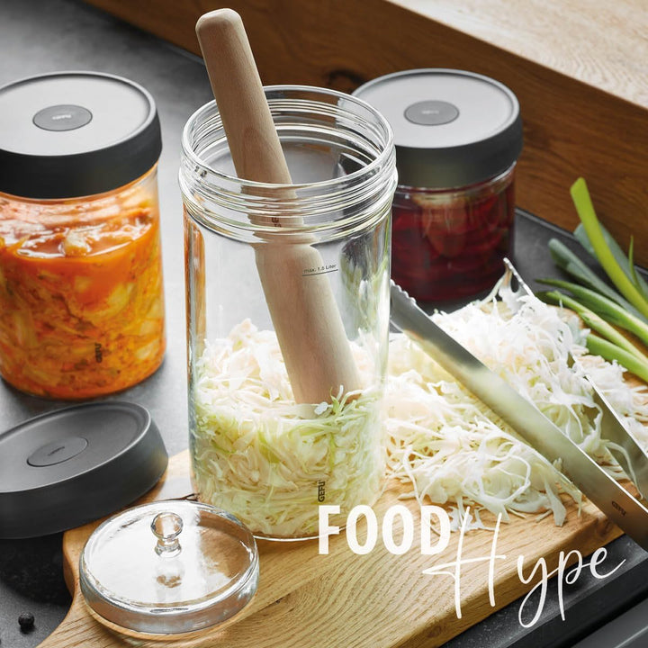 GEFU Fermentierglas NATIVO 1 Liter, inkl. Beschwerungsgewicht, Fermentationsglas mit Gewicht und Dec